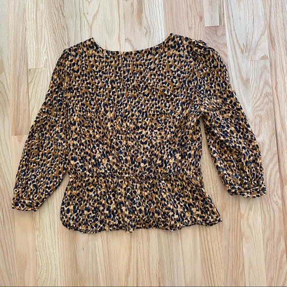 Zara Leopard Peplum Top L Wrap Blouse TRF - Picture 3 of 6